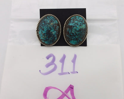 Navajo Earrings 925 Silver Spiderweb Turquoise Artist Signed RB C.80's