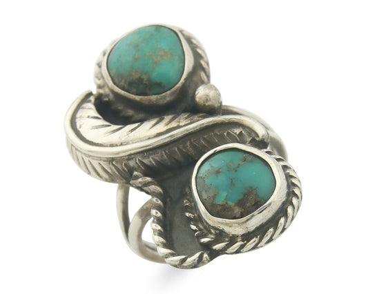 Vintage Navajo Ring 925 Sterling Authentic Traditional Turquoise Size 8.0