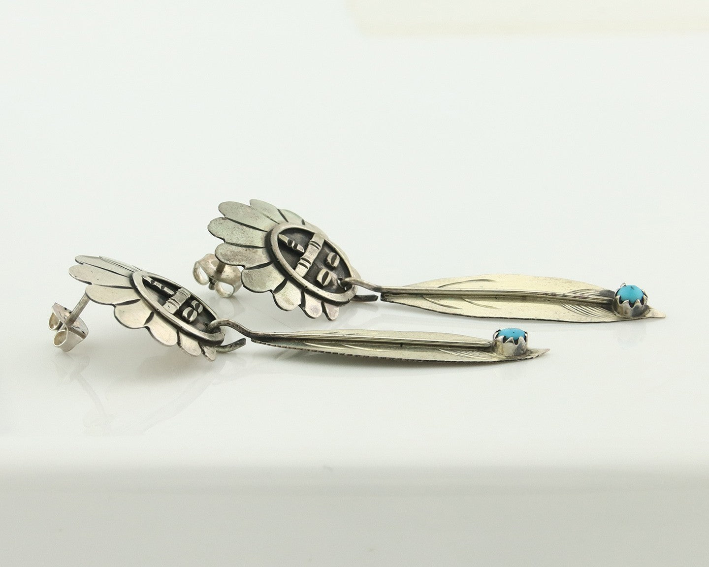 Navajo Earrings Sterling Silver Turquoise Dangle Vintage Authentic Tiwa