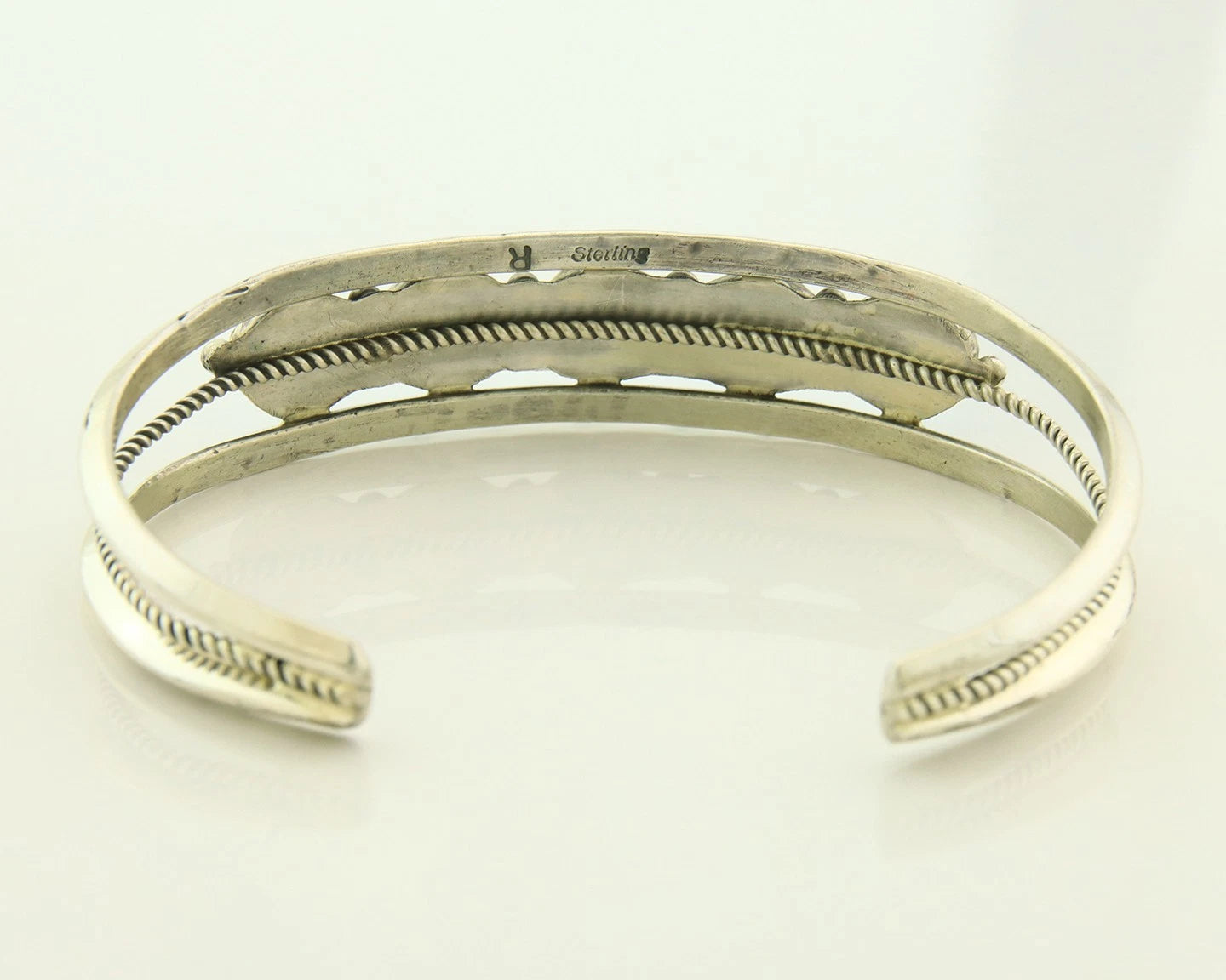 Navajo Cuff Bracelet 925 Sterling Silver Turquoise Handmade Vintage Signed R