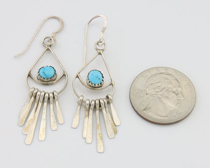 Navajo Dangle Earrings 925 Silver Natural Turquoise Artist Signed JB C.80's