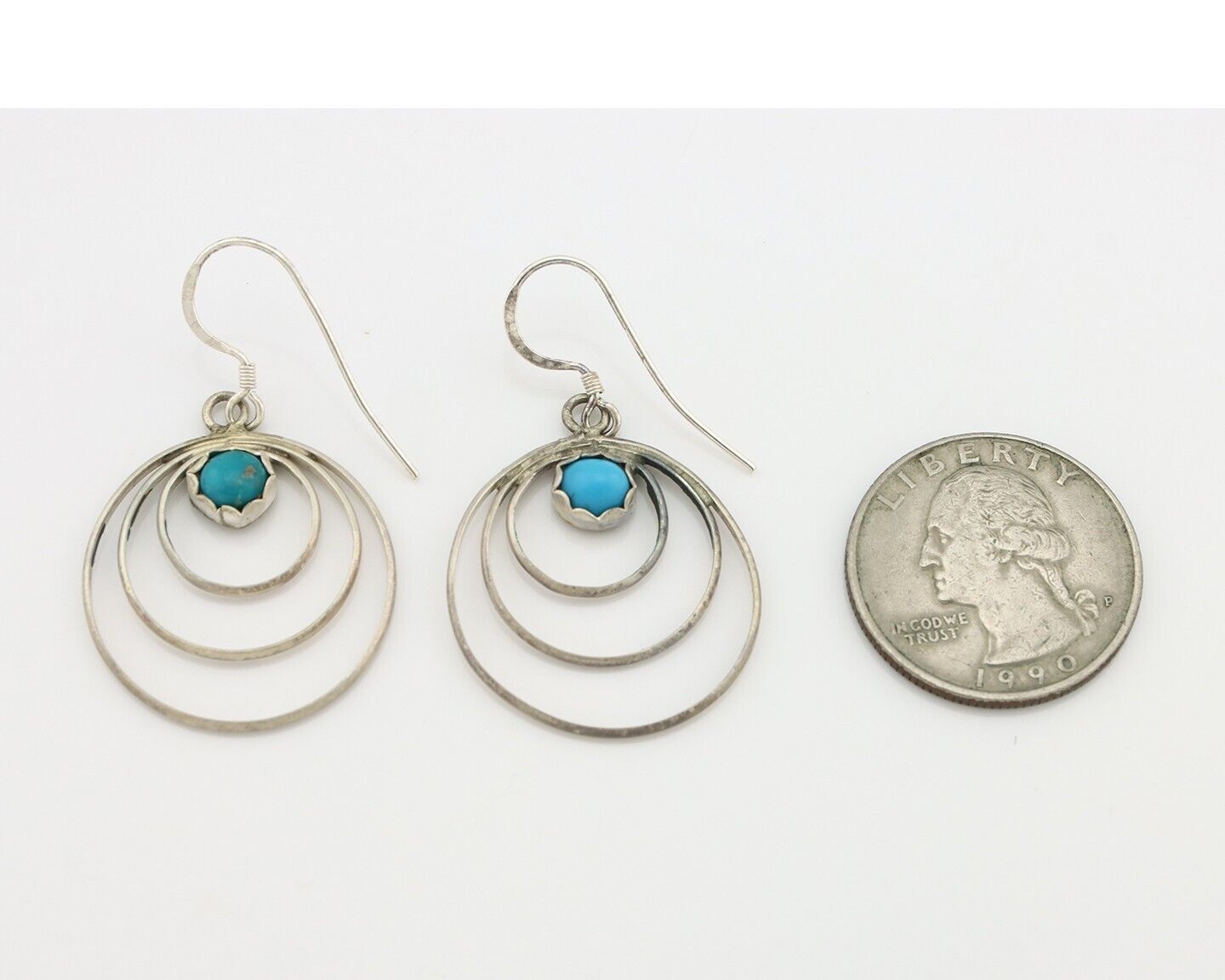 Navajo Dangle Handmade Earrings 925 Silver Blue Turquoise Native Artist C.80's