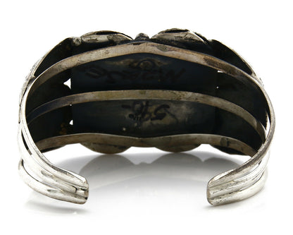 Navajo Bracelet .925 Silver Natural Petrified Wood Native American C.70's
