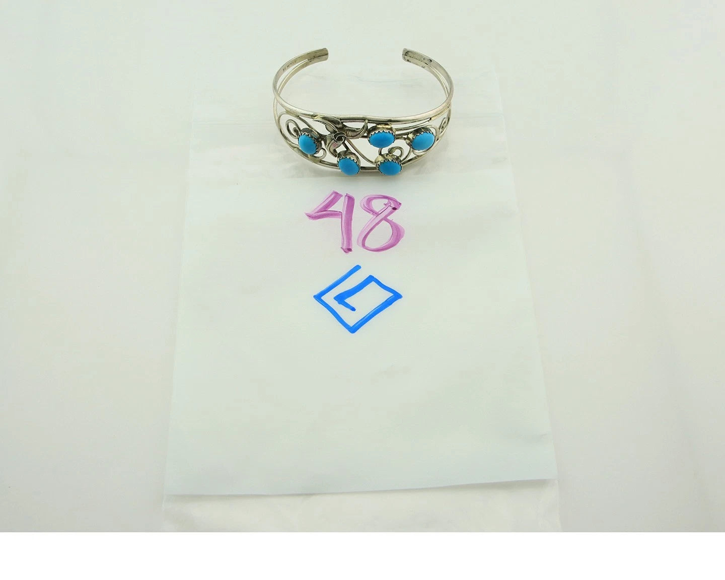 Navajo Cuff Bracelet 925 Sterling Silver Turquoise Vintage Signed SH