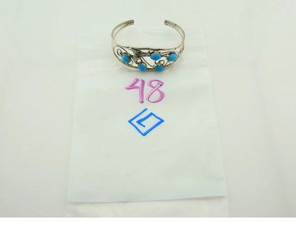Navajo Cuff Bracelet 925 Sterling Silver Turquoise Vintage Signed SH