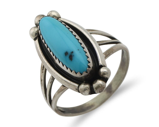 Navajo Ring .925 Silver Sleeping Beauty Turquoise Signed SkyStone Creations C80s