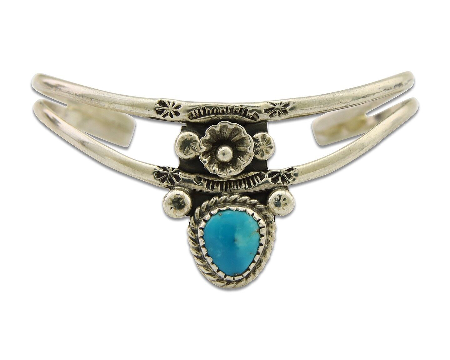 Navajo Cuff Bracelet 925 Silver Turquoise Cuff Native American Artist C.80's