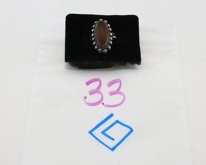 Mexico Ring Sterling Silver Natural Agate Vintage Signed TB 84 Size 5.0