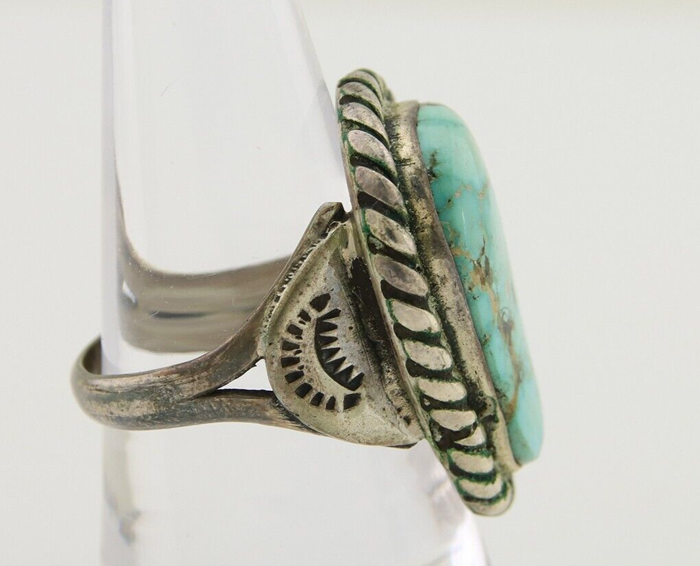 Men Navajo Ring 925 Silver Natural Slab Turquoise Signed Sunset C.80's