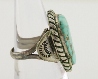 Men Navajo Ring 925 Silver Natural Slab Turquoise Signed Sunset C.80's