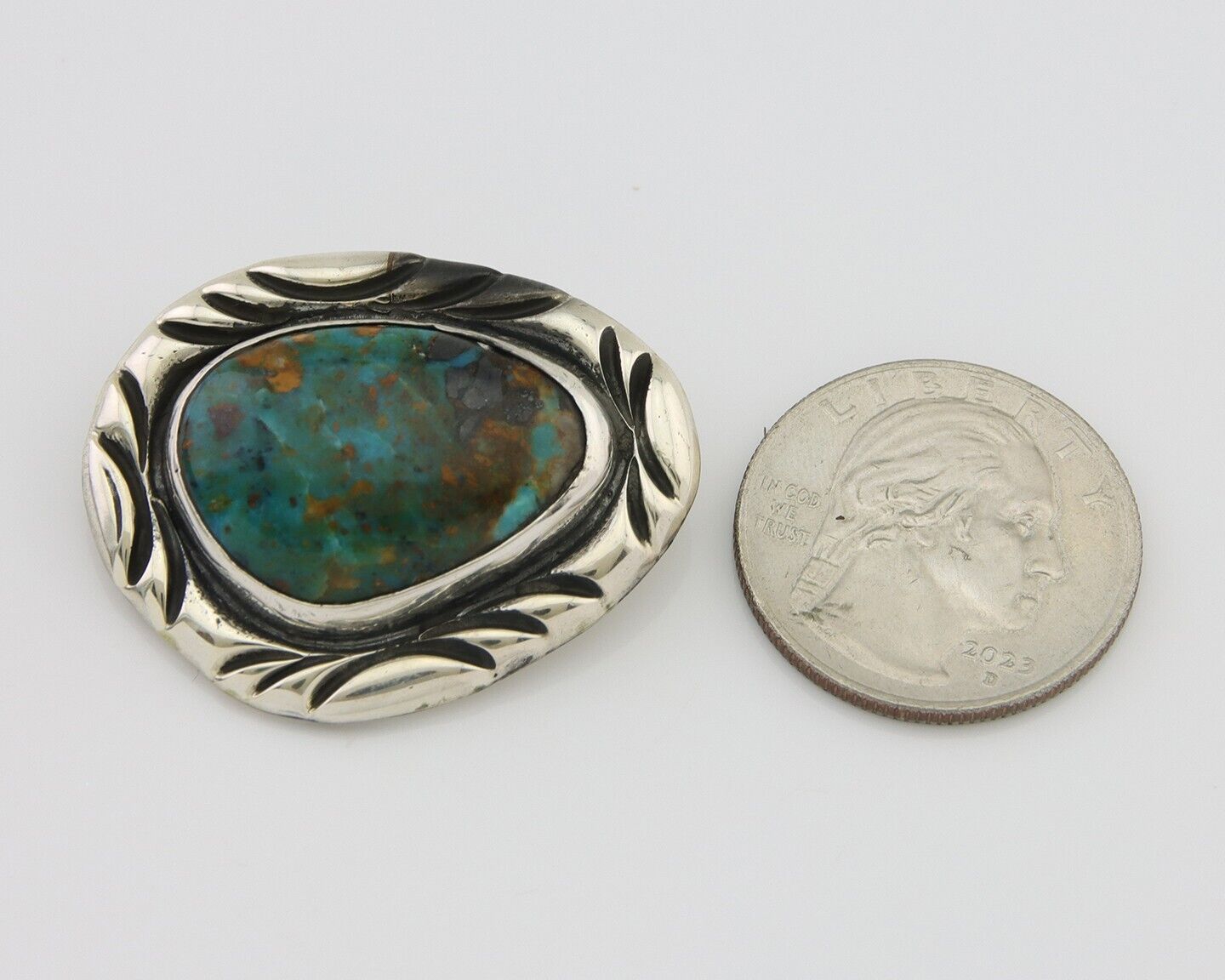 Navajo Pin 925 Silver Natural Mined Turquoise Artist Signed C Montoya C.80's