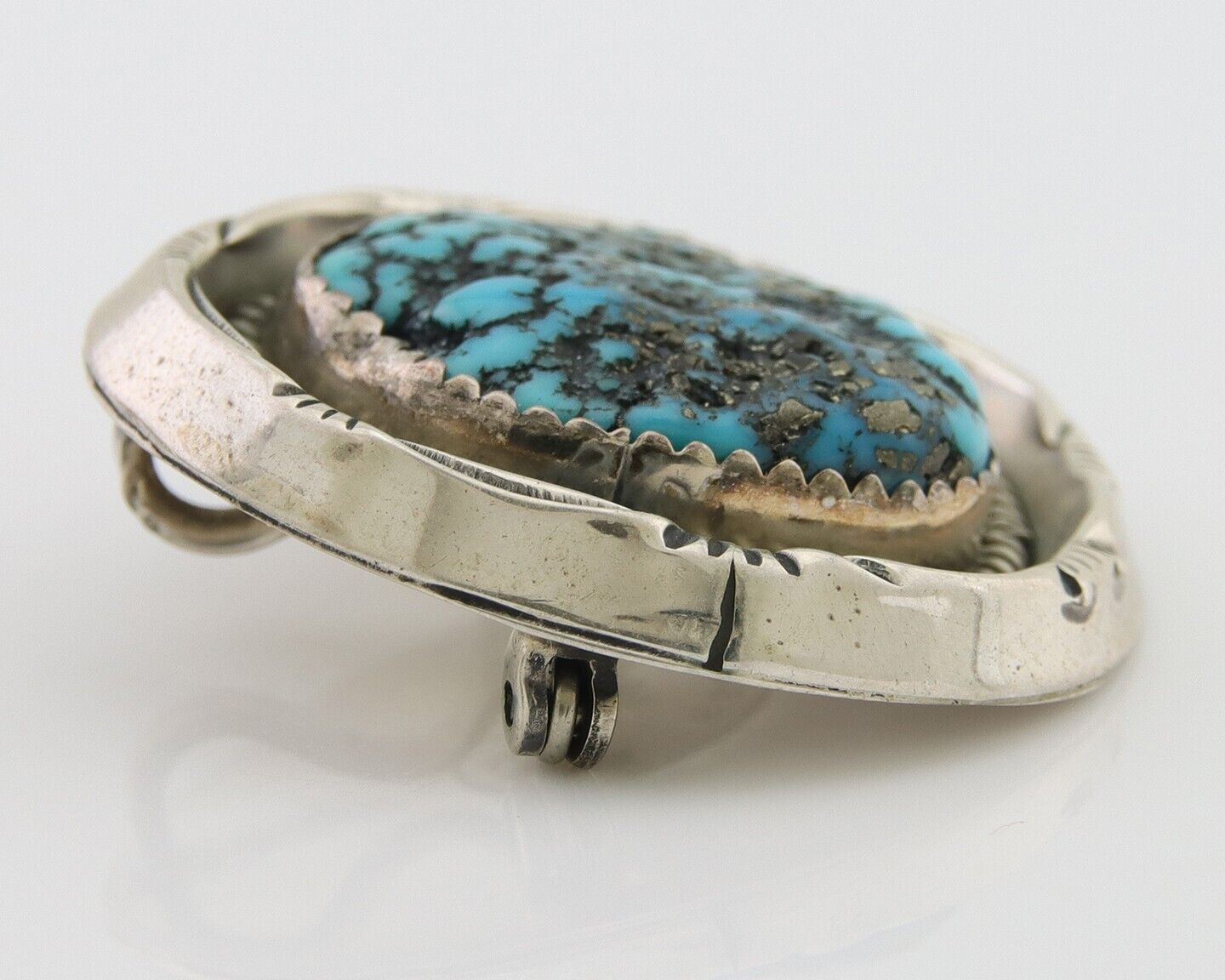 Navajo Pin 925 Silver Sea Foam Turquoise Artist Signed Hyson Craig C.80's