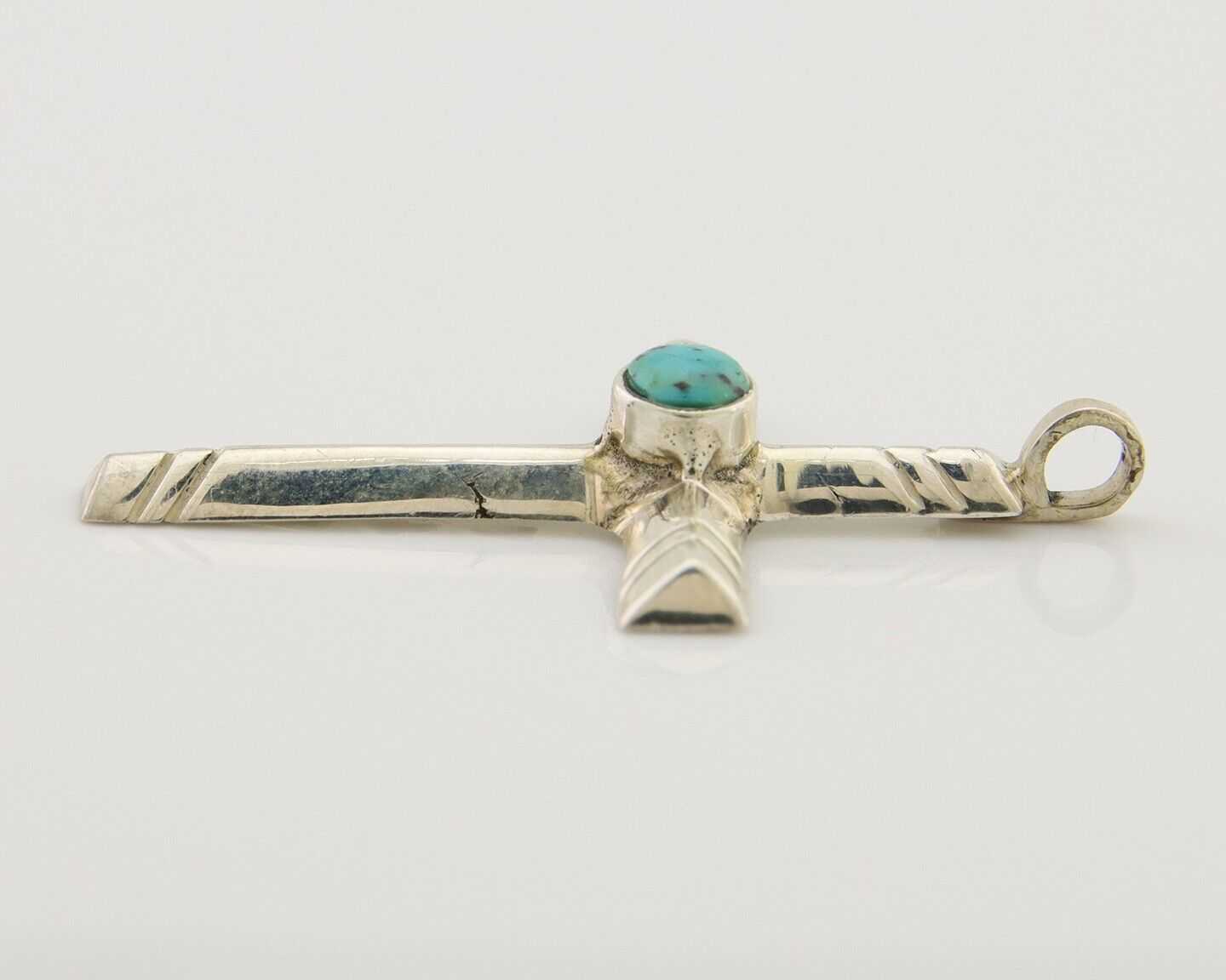Navajo Sand Cast Cross Pendant 925 Silver Turquoise Artist Signed J Yazzie C.80s
