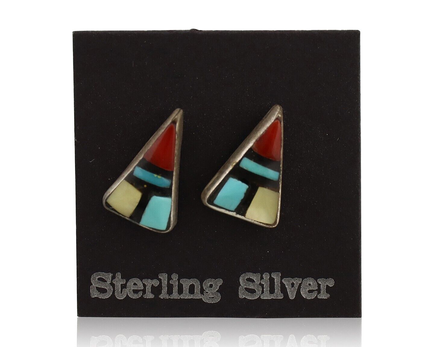 Zuni Earrings 925 Silver Natural Gemstones & Turquoise Native Artist C.80's