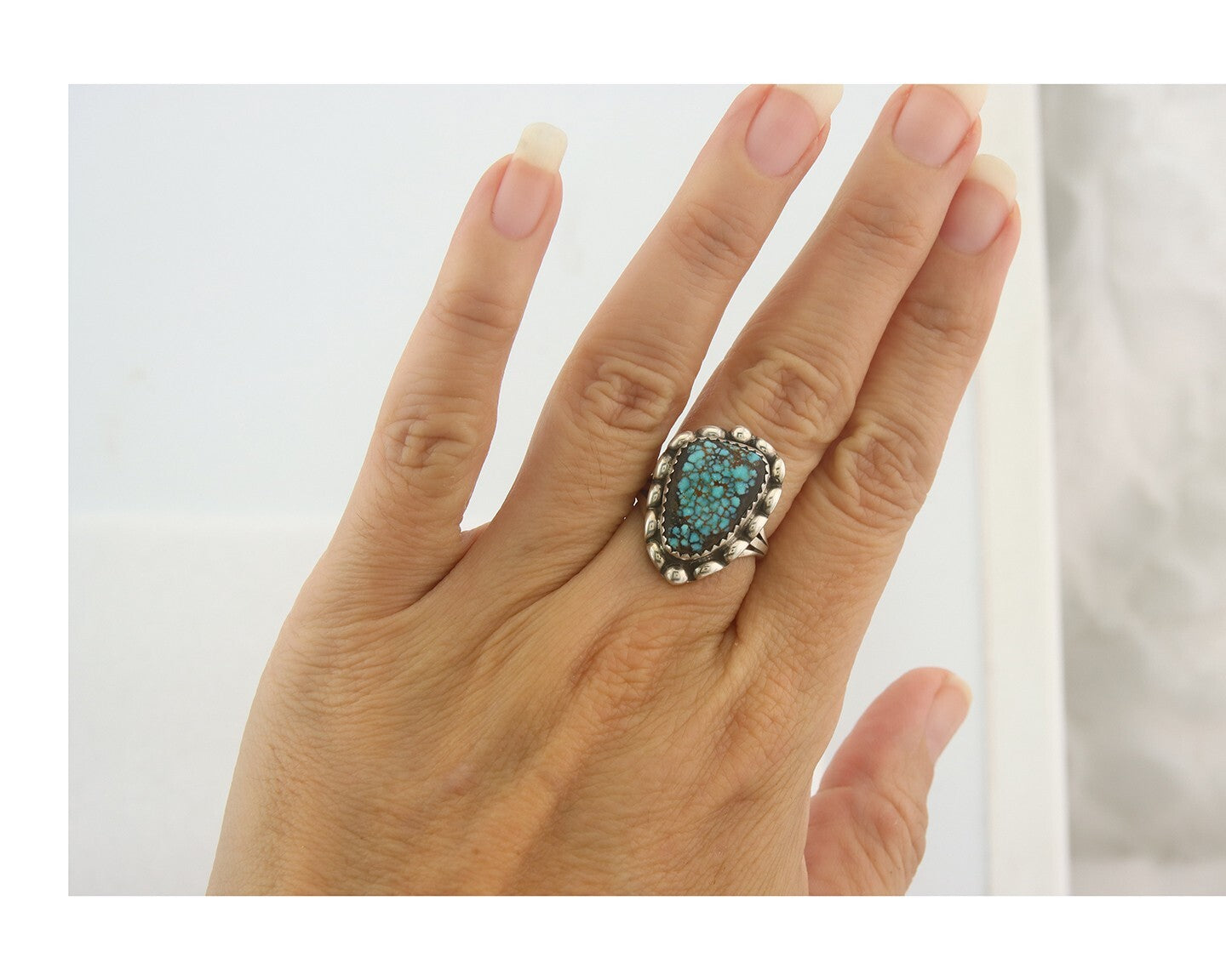 Vintage Navajo Ring 925 Sterling Authentic Spiderweb Turquoise Size 5.5