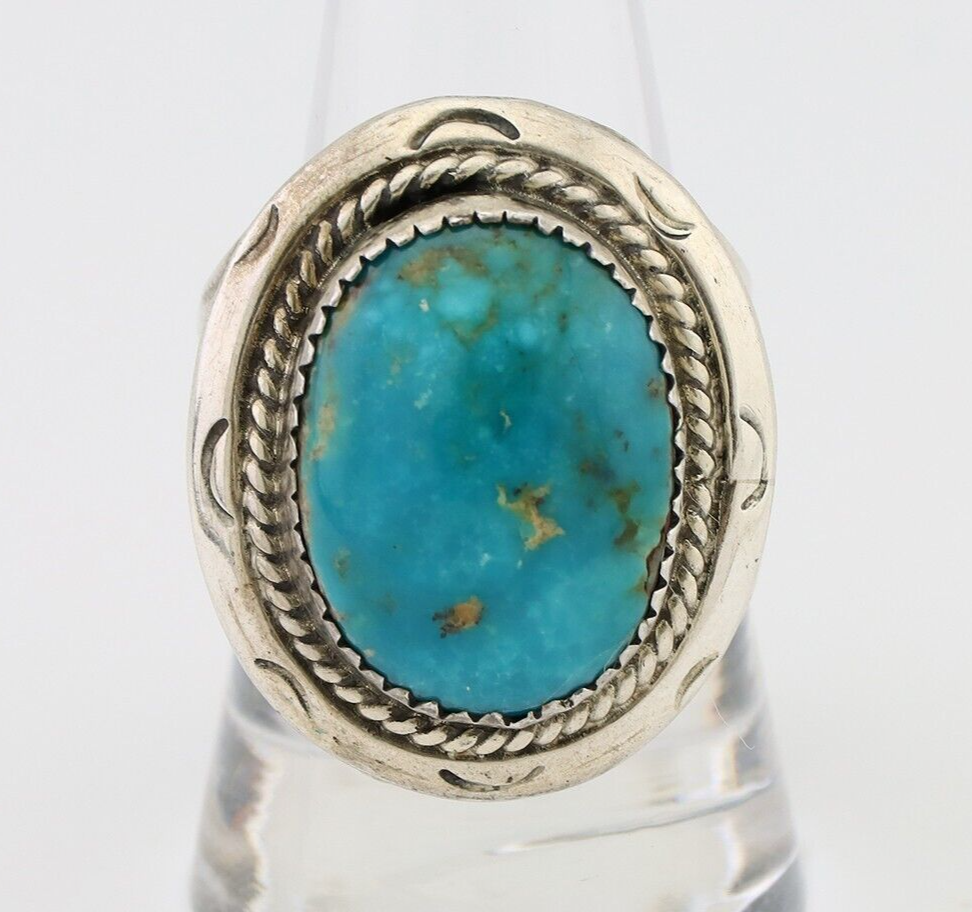 Navajo Ring 925 Silver Kingman Turquoise Artist Signed JMC C.80's