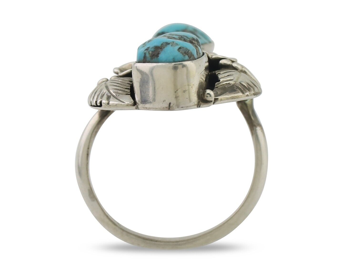 Navajo Ring 925 Silver Sleeping Beauty Turquoise Signed Evelyn Abeita C.80's