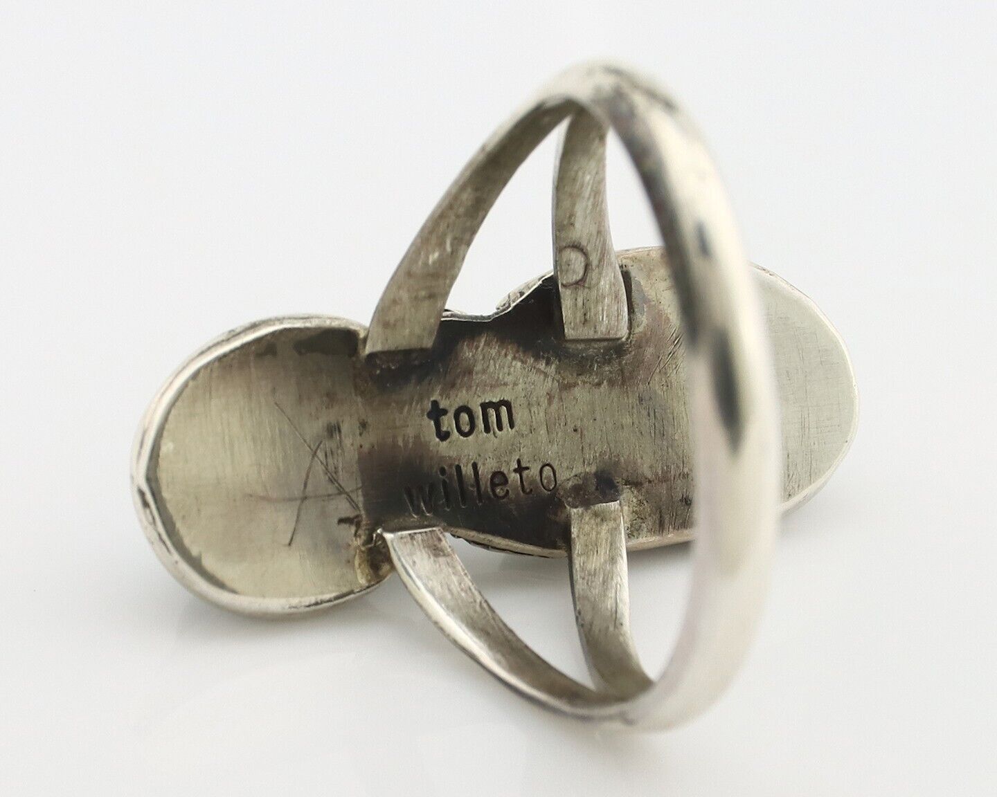 Navajo Ring 925 Silver Natural AAA Blue Turquoise Artist Signed Tom Willeto C80s