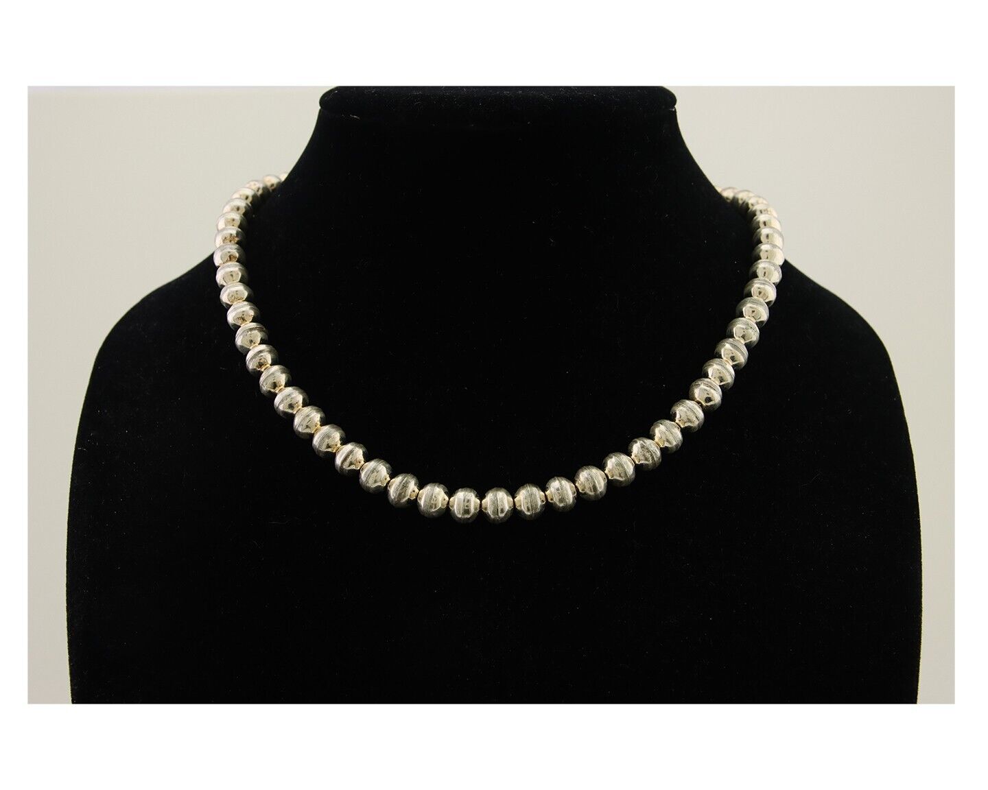 Navajo Bead Necklace 925 Silver Turquoise Native American Artist C.80's