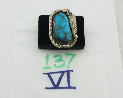 Large Navajo Ring Sterling Silver Authentic Turquoise Signed D Size 8.0