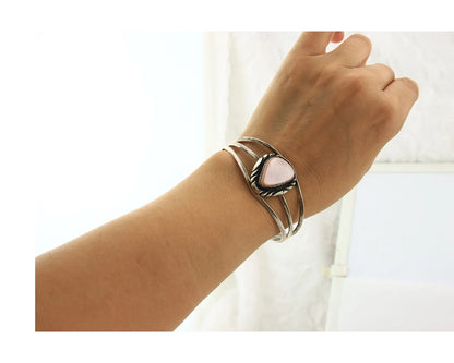 Navajo Cuff Bracelet Sterling Silver Authentic Pink Muscle Artist Signed