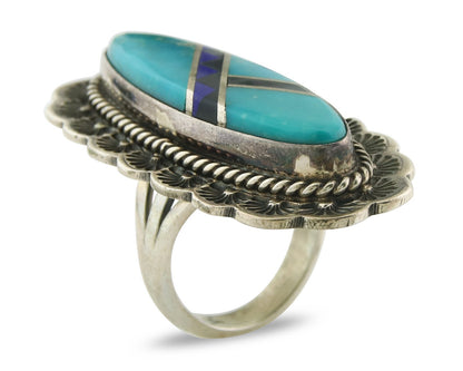 Vintage Navajo Ring 925 Sterling Silver Gemstone Signed Mike Begay Size 8.0