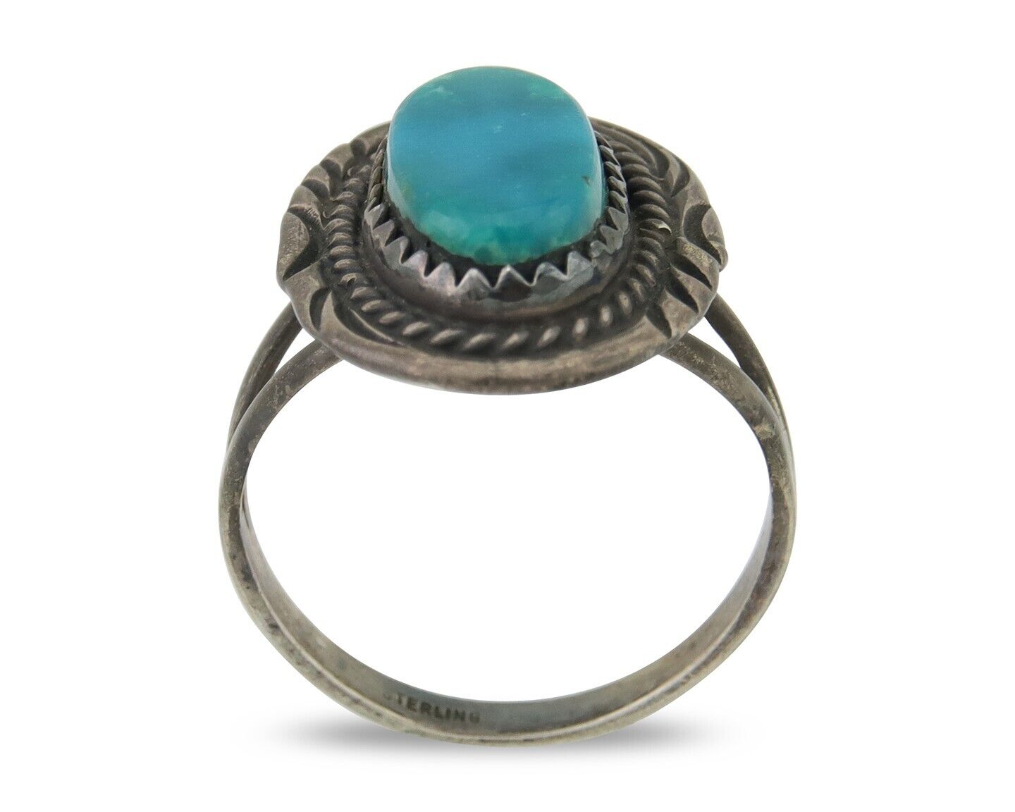 Navajo Handmade Ring 925 Silver Natural Turquoise Native Artist C.80's