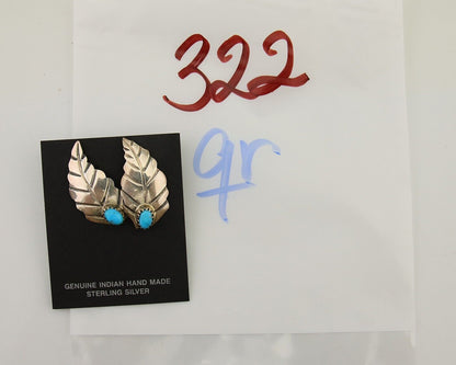 Navajo Earrings 925 Silver Natural Turquoise Artist Signed L-R Jake C.80's