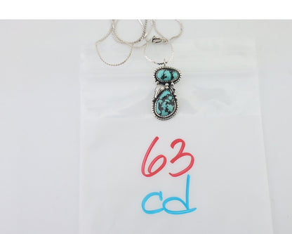 Navajo Necklace 925 Silver Natural Turquoise Signed Tom Willeto C.80s