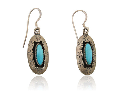 Navajo Dangle Earrings 925 Silver Natural Blue Turquoise Signed IJC C.80's