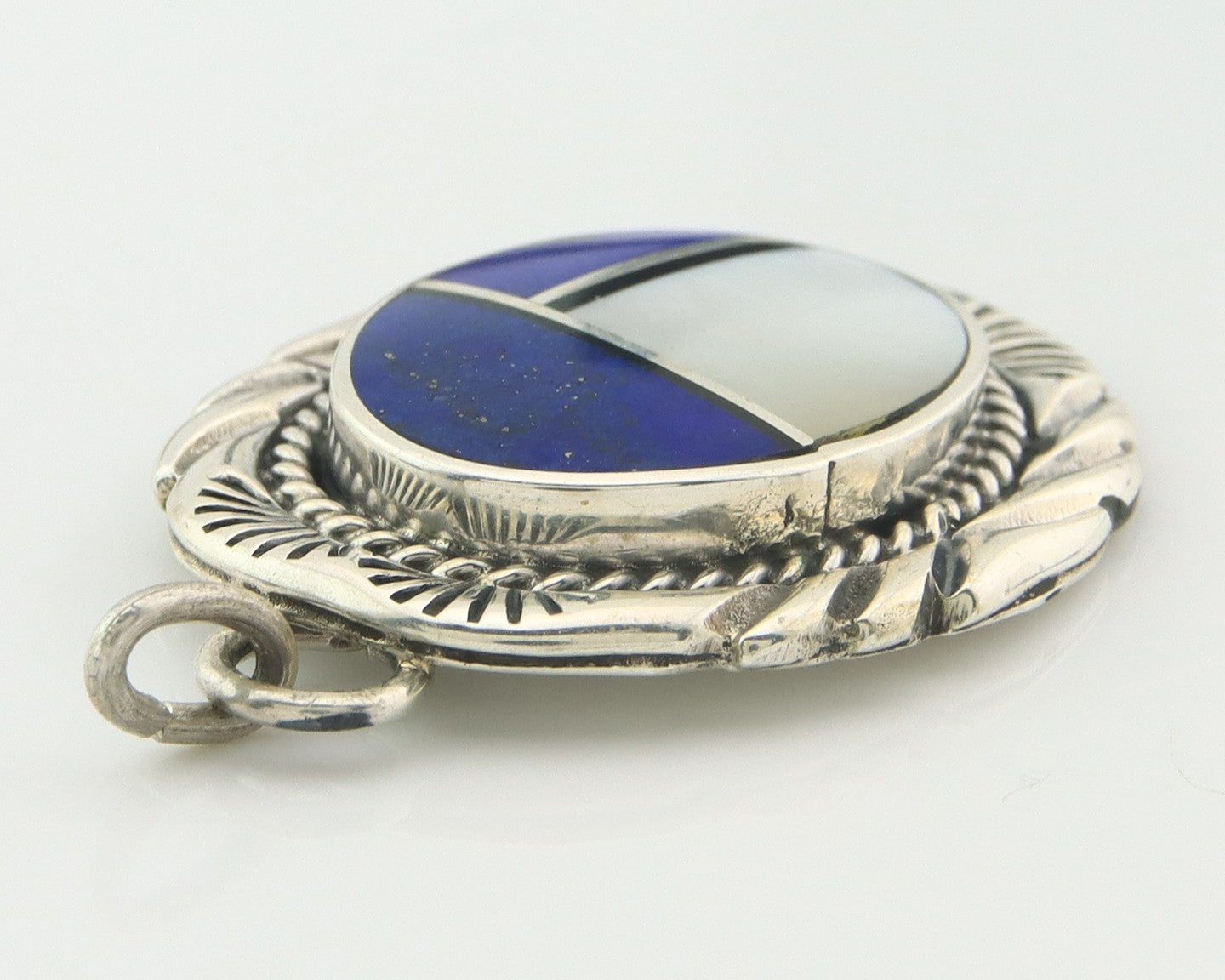 Navajo Pendant Sterling Silver Natural Gemstone Vintage Signed Bull Head