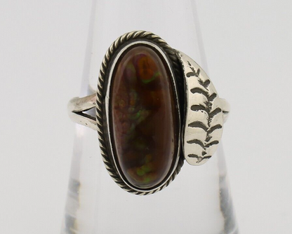 Navajo Handmade Ring 925 Silver Natural Fire Opal Native Artist Size 8.0 C.80's