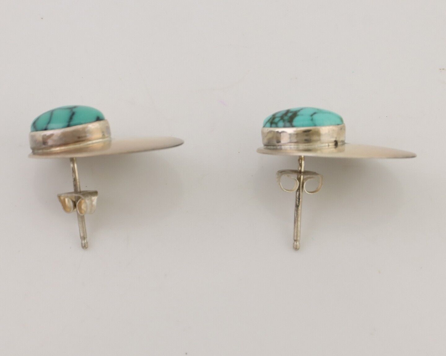 Navajo Shield Earrings 925 Silver Natural Malachite Signed Ella Peters C.80's