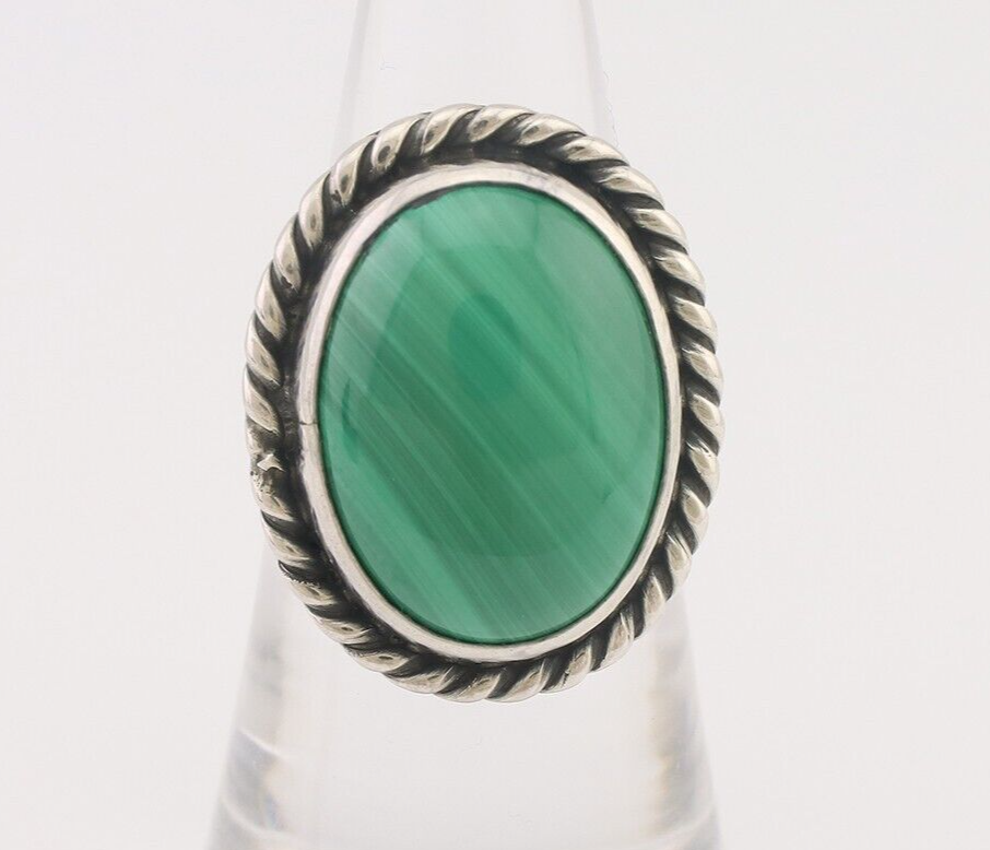 Navajo Ring 925 Silver Natural Malachite Native American Artist Size 6.0 C.80's