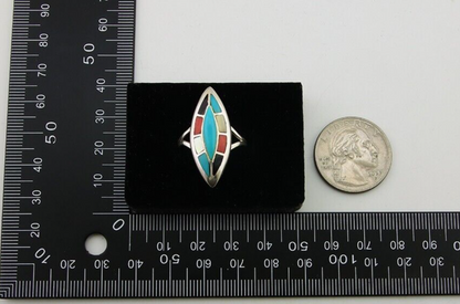 Navajo Ring 925 Silver Turquoise Shell Onyx Spiney Oyster Native Artist C80's