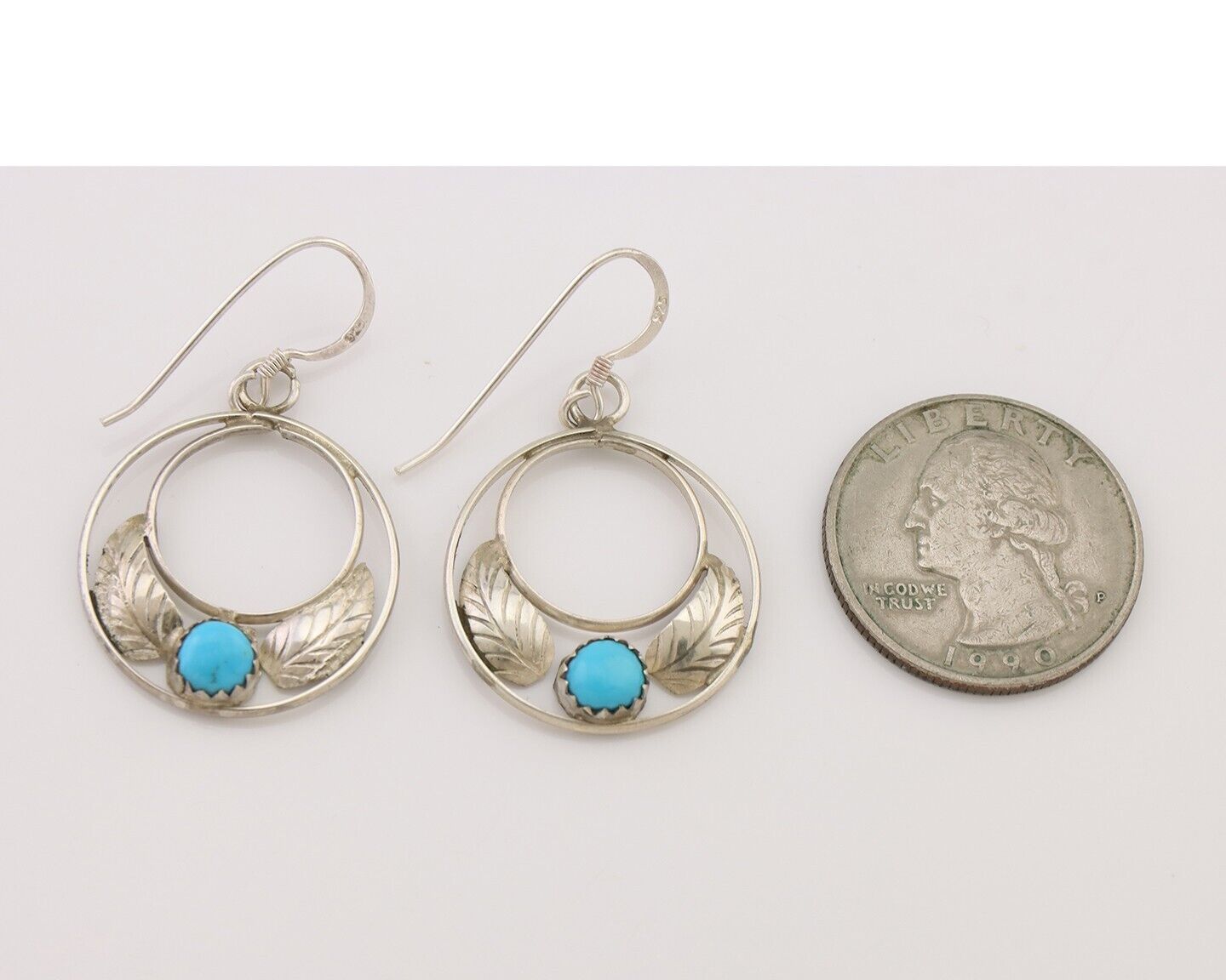 Navajo Handmade Dangle Earrings 925 Silver Blue Turquoise Native Artist C.80's