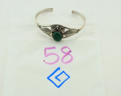 Navajo Cuff Bracelet 925 Sterling Silver Malachite Vintage Signed SN