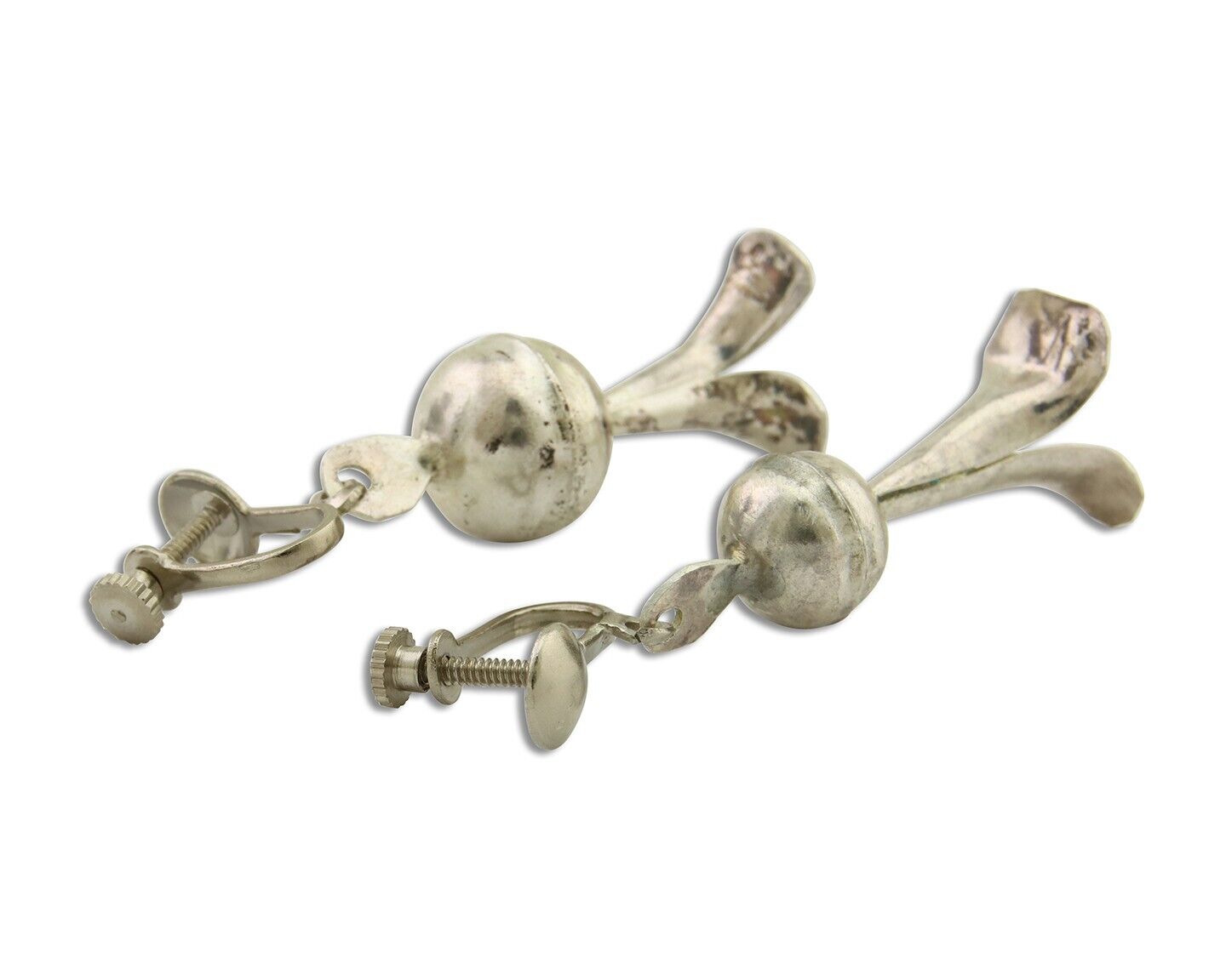 Navajo Earrings 925 Silver Squash Blossom Dangle Native American Artist C.80's