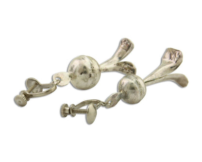 Navajo Earrings 925 Silver Squash Blossom Dangle Native American Artist C.80's