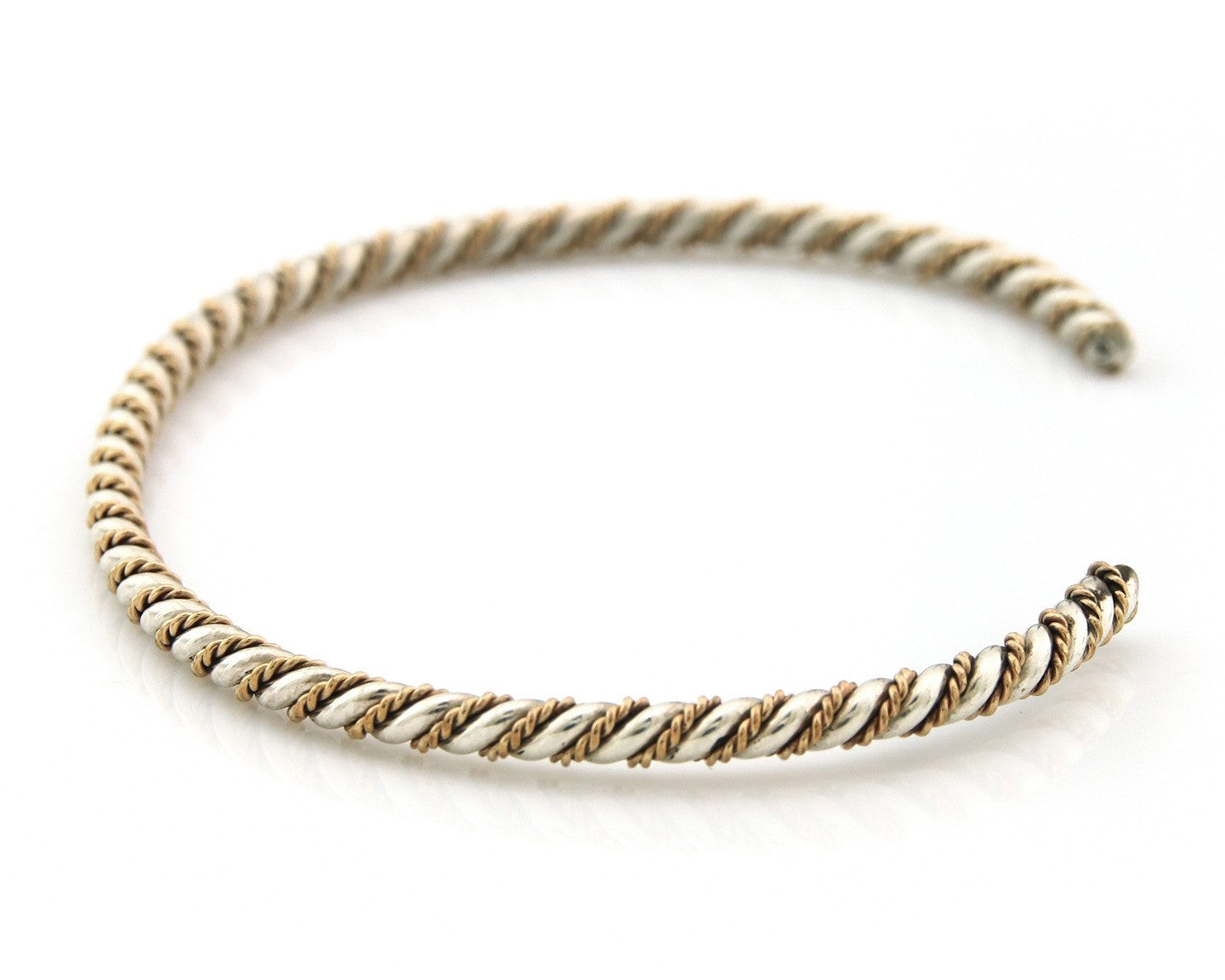 Navajo Twist Bracelet Sterling Silver Gold Authentic Vintage Native Artist 2.7mm