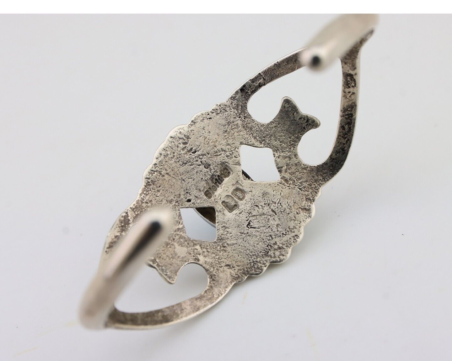 Navajo Sand Cast Cuff Bracelet 925 Silver Natural Turquoise Signed LD C.80's