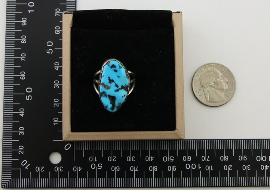 Navajo Ring 925 Sterling Silver Natural Turquoise Signed Tony Guerro C.80's