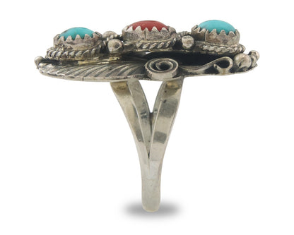 Vintage Navajo Ring 925 Sterling Natural Gemstones Signed Justin Morris Sz 7.75