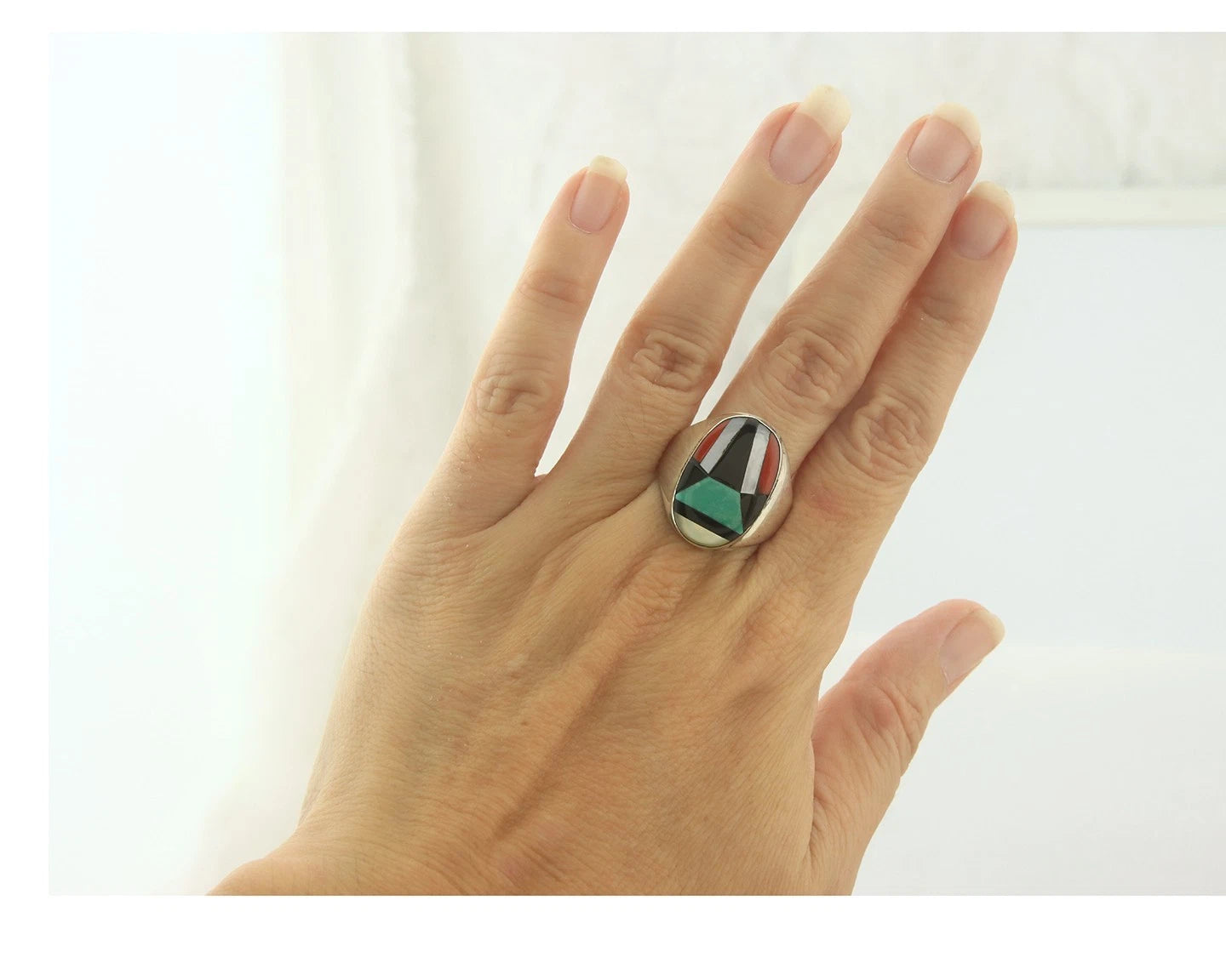 Men Navajo Ring Sterling Silver Natural Turquoise Size 10.5