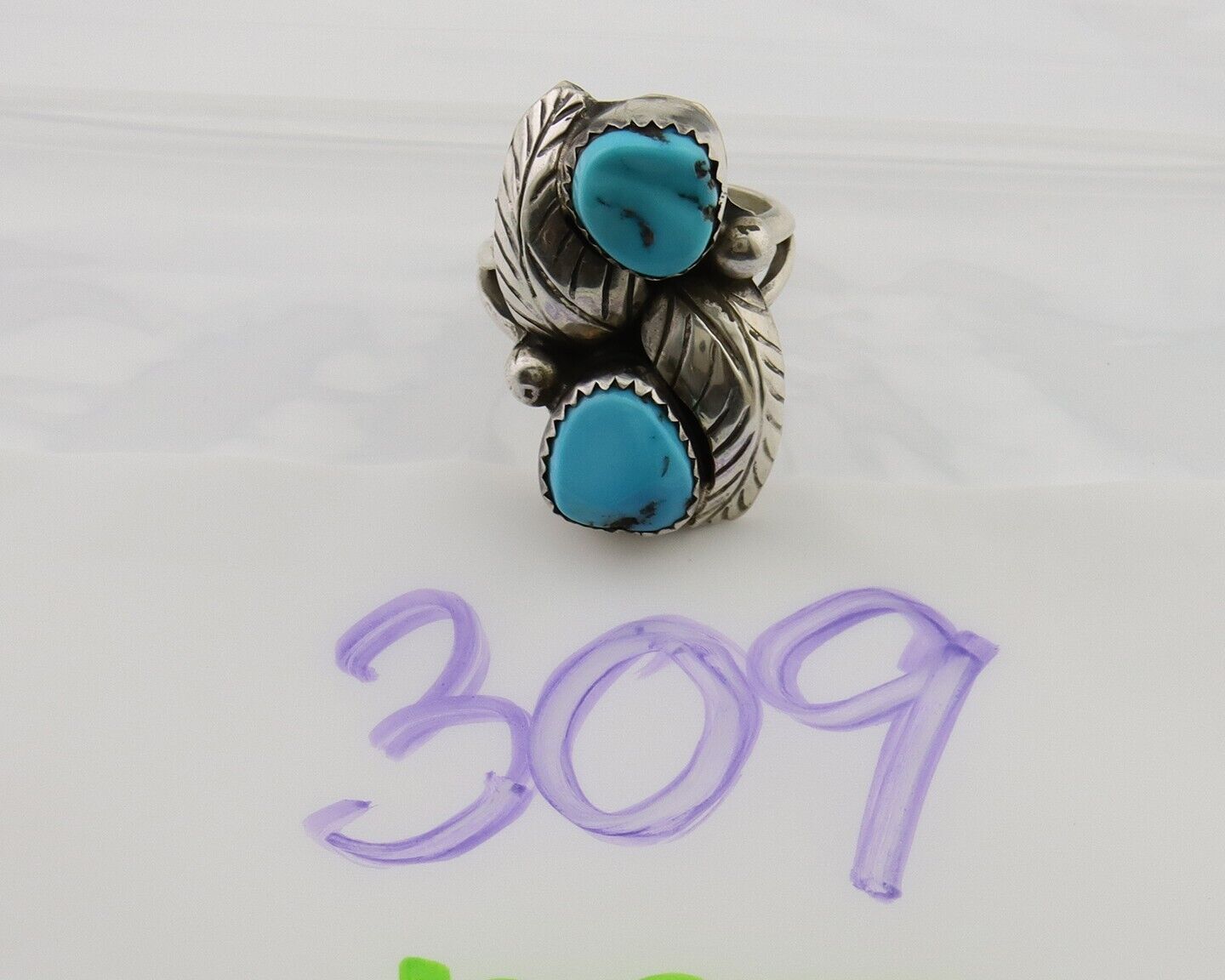 Navajo Ring 925 Silver Blue Turquoise Signed E Spencer C.80's