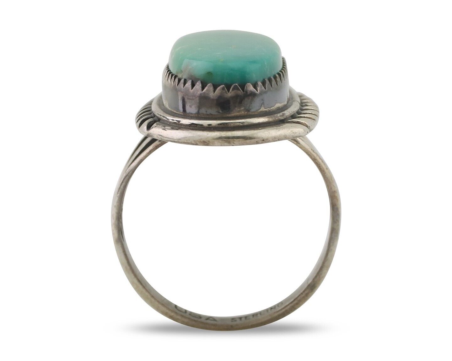 Navajo Ring 925 Silver Natural Blue Turquoise Artist Signed USA C.80's