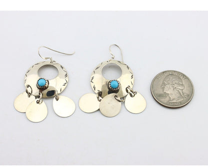 Navajo Dangle Handmade Earrings 925 Silver Blue Turquoise Native Artist C.80's