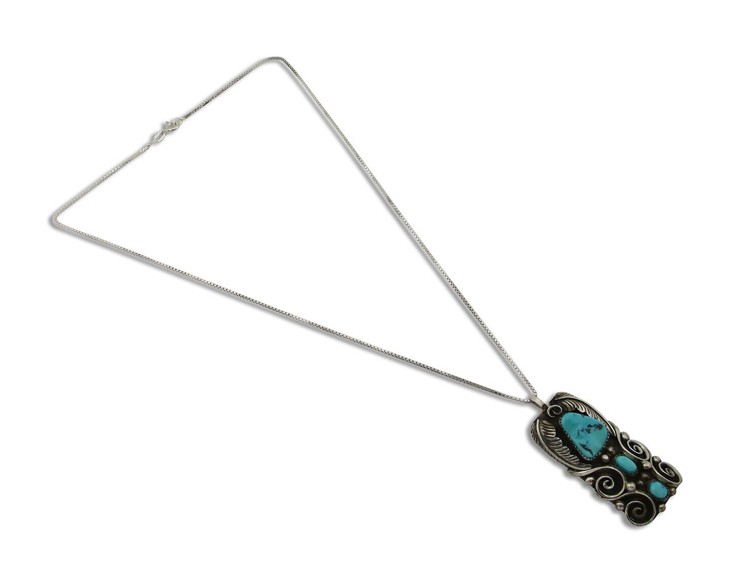 Navajo Necklace 925 Silver Natural Turquoise Native American Artist C.80's