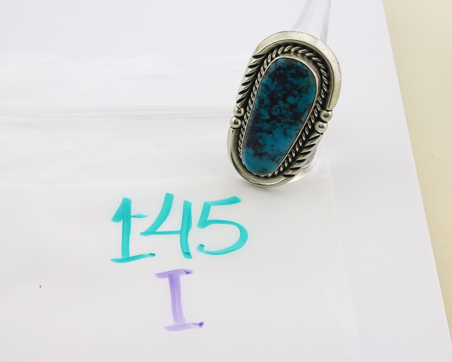 Navajo Ring 925 Sterling Natural Blue Turquoise Signed Ben S C.80's Size 9.0