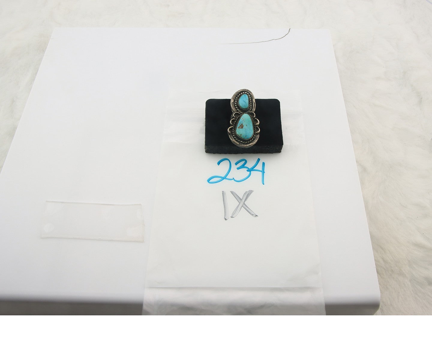 Navajo Ring Sterling Silver Blue Turquoise Vintage Signed LP Size 6.0